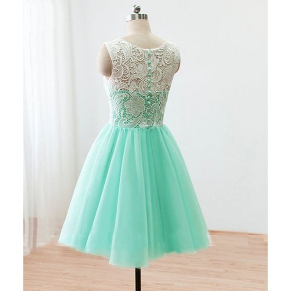 Short Lace Teal Tulle Grad Dress - Picture 5 of 7